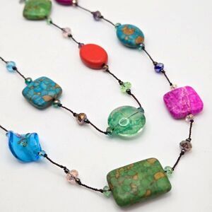Premier Design Bright Colorful Mixed Media Necklace Glass Stone Austrian Crystal